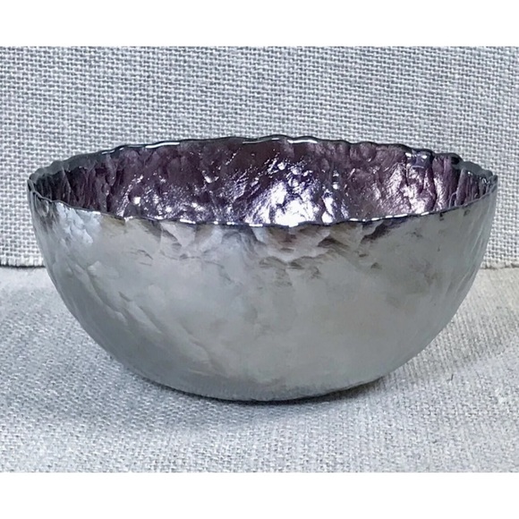 Other - Textured Pewter Bowl With Glossy Purple Enamel Interior Scalloped Rim Whimsigoth